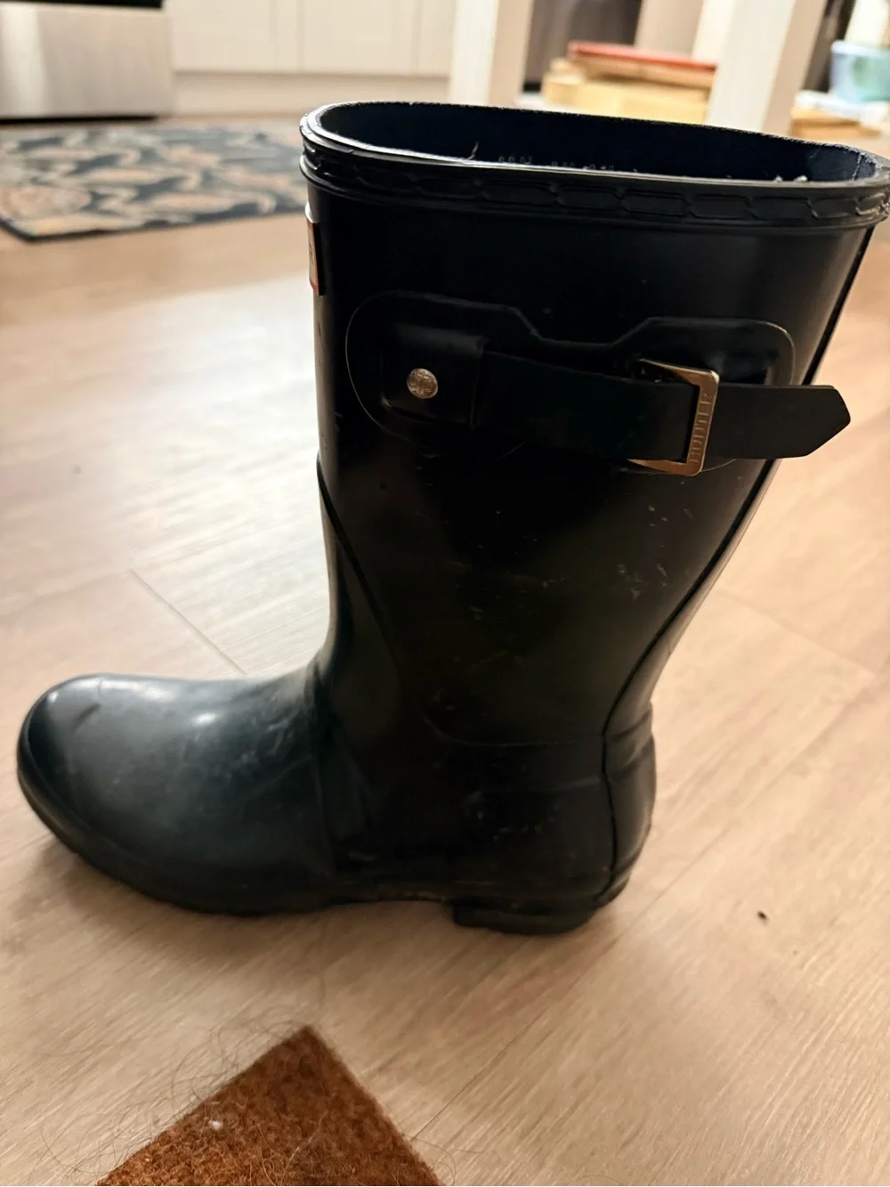 Hunter Navy and Black Rain Boot Interior with Branded Insole